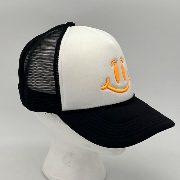 Smiley Face Trucker Hat Cap Mesh Back Black White Snap Back By Outdoor Cap - Picture 6 of 13